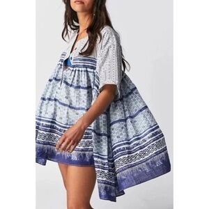 NWT We The Free Blue Indigo Babydoll Mini Sun Dress Sz XS